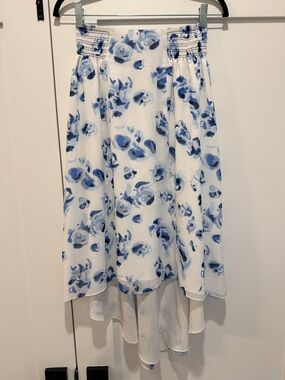 Club Monaco White and Blue High-Low Floral Midi Skirt